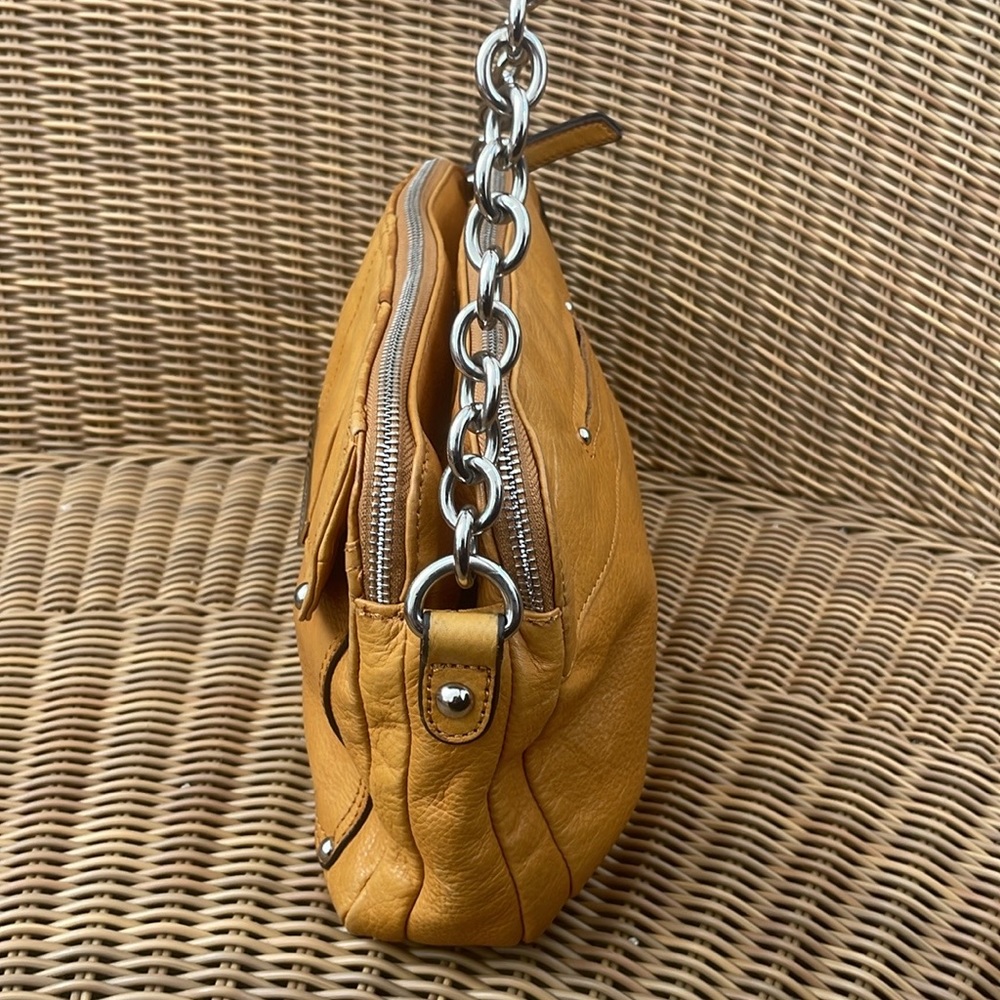B Makowsky yellow Purse Womens Leather Glove Soft SATC Silver Hardware Bohemian - Picture 5 of 13